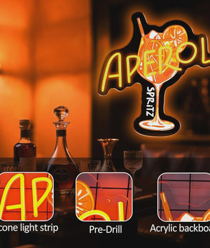 Aperol Spritz Neon Sign LED Cocktail Neon Light for Home Bar Man Cave Kitchen Party Decor Spritz Lover Gift USB Powered Dimmable