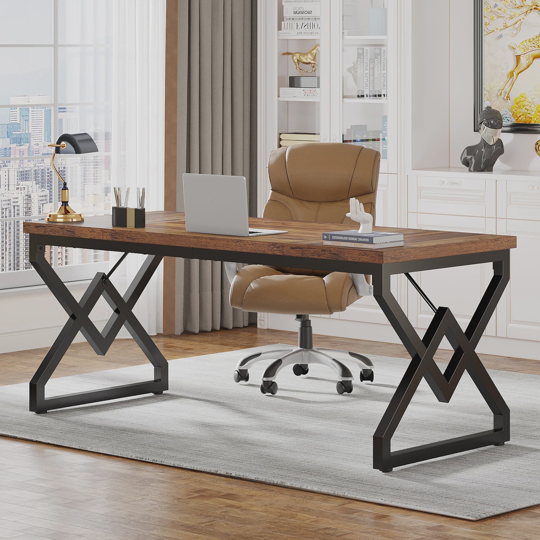 Tribesigns Bureau 160cm - Robuust Hout & Metaal - Ruim Werkblad