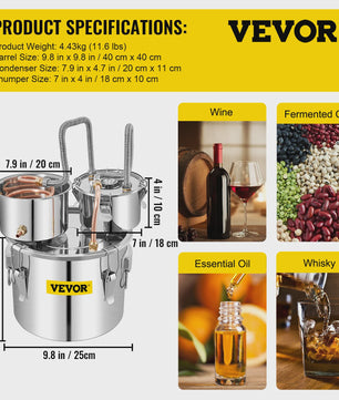 SucceBuy 12L 20L 30L 50L Alcohol Brewing Distiller DIY Moonshine Apparatus Stainless Steel Still Whisky Beer Brandy Home Use