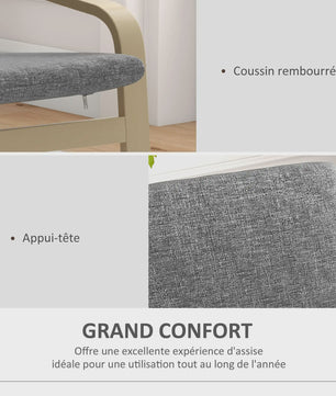 HOMCOM Living Room Armchair with cushion and Incurvated Armrests, Living Room fabric chair for bedroom, 65x79x98 cm, Grey
