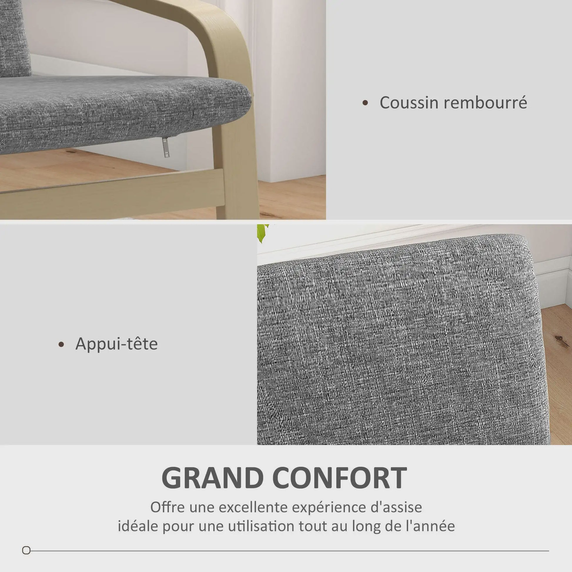 HOMCOM Living Room Armchair with cushion and Incurvated Armrests, Living Room fabric chair for bedroom, 65x79x98 cm, Grey