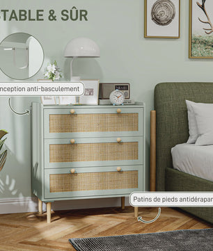 Bohemian Commode met 3 Lades - Rotan Look & Houten Frame - Stijlvolle Slaapkamer Opbergkast
