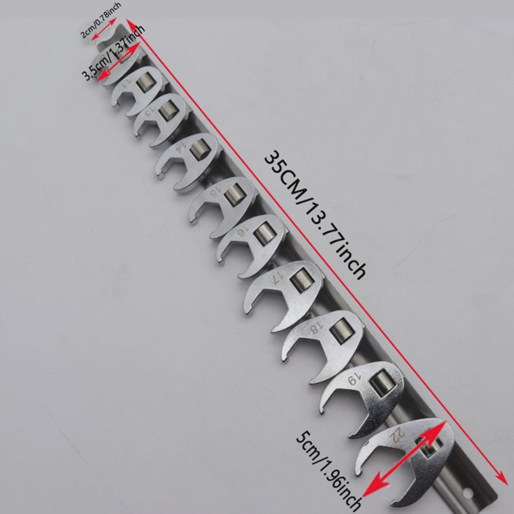 10-delige Metric Crowfoot Sleutelset 3/8" Aandrijving (10-22mm) - Chroom Vanadium Staal