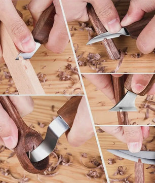 Professionele Houtsnijset: 5 Delig met Gebogen Mes & Schraper voor Lepelsnijden en DIY Projecten