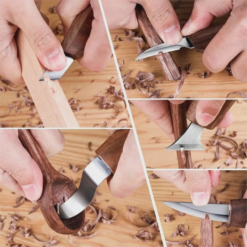 Professionele Houtsnijset: 5 Delig met Gebogen Mes & Schraper voor Lepelsnijden en DIY Projecten