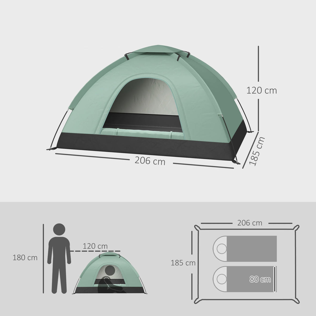 Outsunny 2-Persoons Koepeltent - Camouflage, Lichtgewicht & Ventilerend