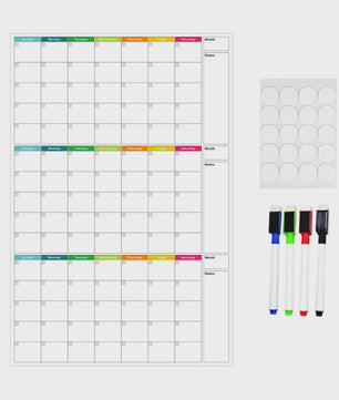 Herbruikbare Driemaanden Whiteboard Kalender & Planbord - OngeДата Wandplanner met 4 Markers