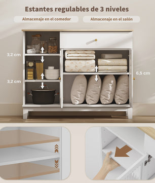 Stijlvol Wit Sideboard met Glazen Deuren, Lade en Open Vakken - 100x35x80.3 cm
