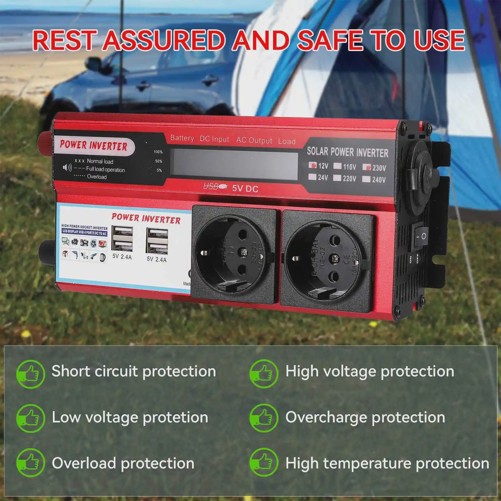 Krachtige 4000W/3000W Power Inverter: 12V DC naar 220V/230V AC met 4 USB & LED Display