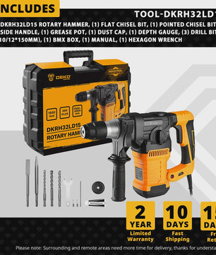 DEKO DKRH32LD1 1500W Multifunctionele Klopboormachine met SDS-Plus en 4 Functies