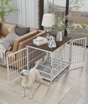 Stijlvolle Houten Hondenkennel - Meubelstijl Bench met 3 Deuren en Uitneembare Lade