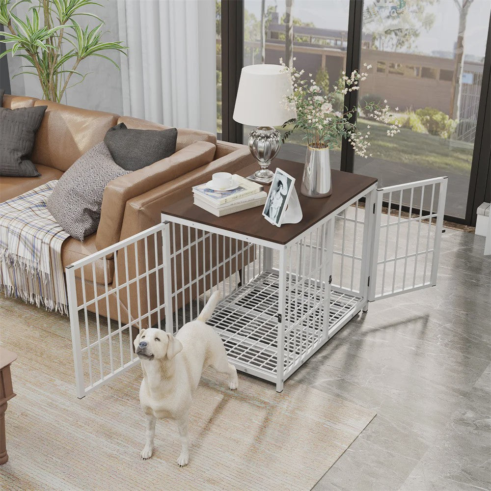 Stijlvolle Houten Hondenkennel - Meubelstijl Bench met 3 Deuren en Uitneembare Lade