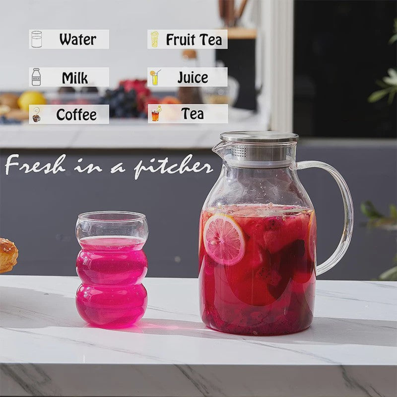 HeY LiLac Glazen Waterkan 1.8L met Deksel - Stijlvol en Praktisch