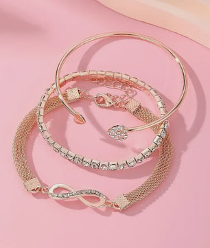 Set van 3 Vintage Kristallen Armbanden voor Dames - Hart, Oneindigheid & Geometrisch Design