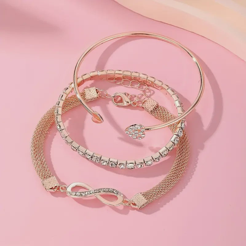 Set van 3 Vintage Kristallen Armbanden voor Dames - Hart, Oneindigheid & Geometrisch Design