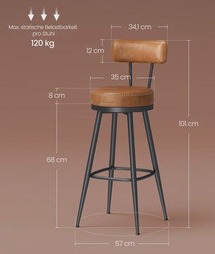 Set van 2 Bruine Barstoelen met Rugleuning en Draaibare Zitting - Kunstleer