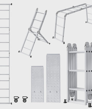 6-in-1 Aluminium Multifunctionele Ladder met Platform - Verstelbaar & Inklapbaar