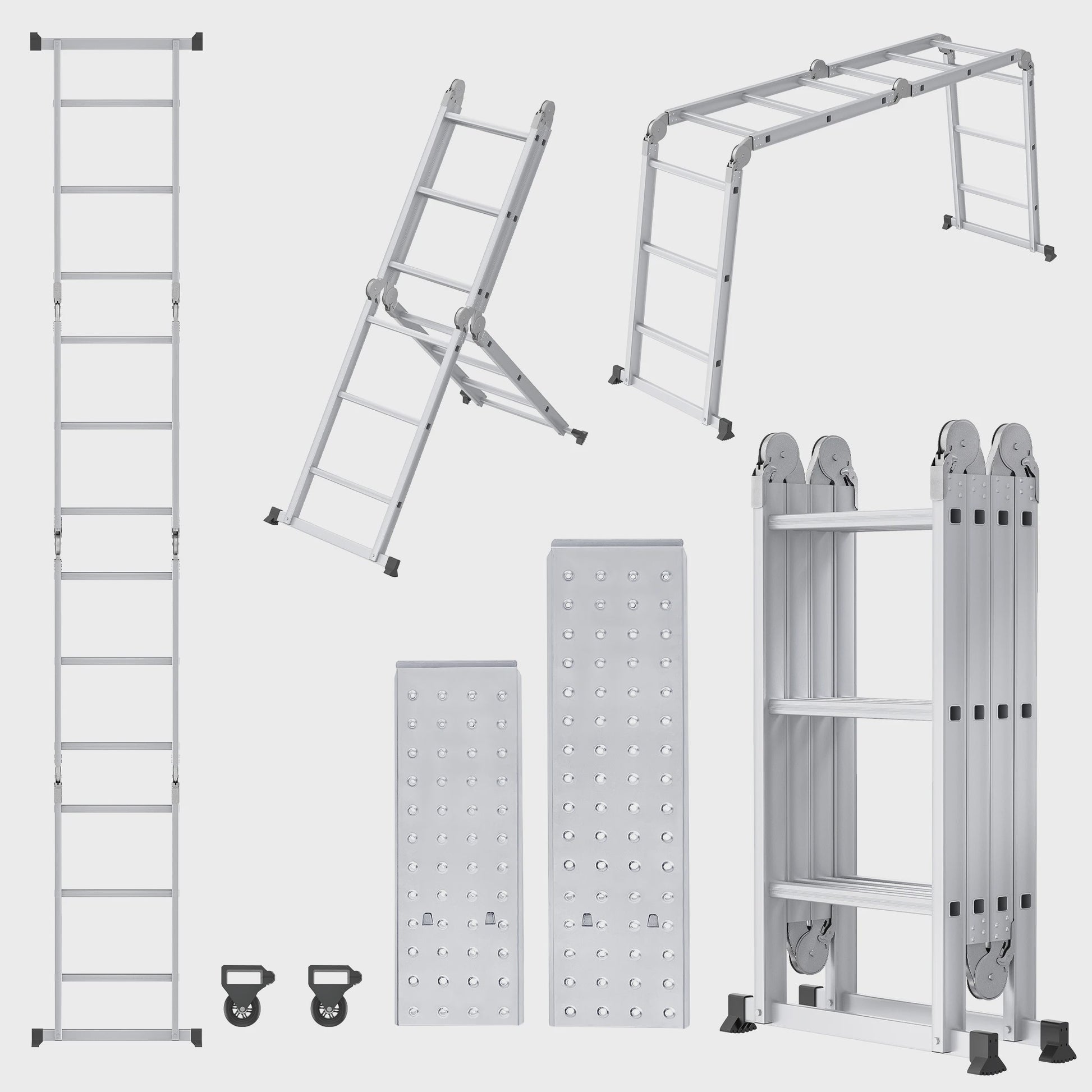 6-in-1 Aluminium Multifunctionele Ladder met Platform - Verstelbaar & Inklapbaar
