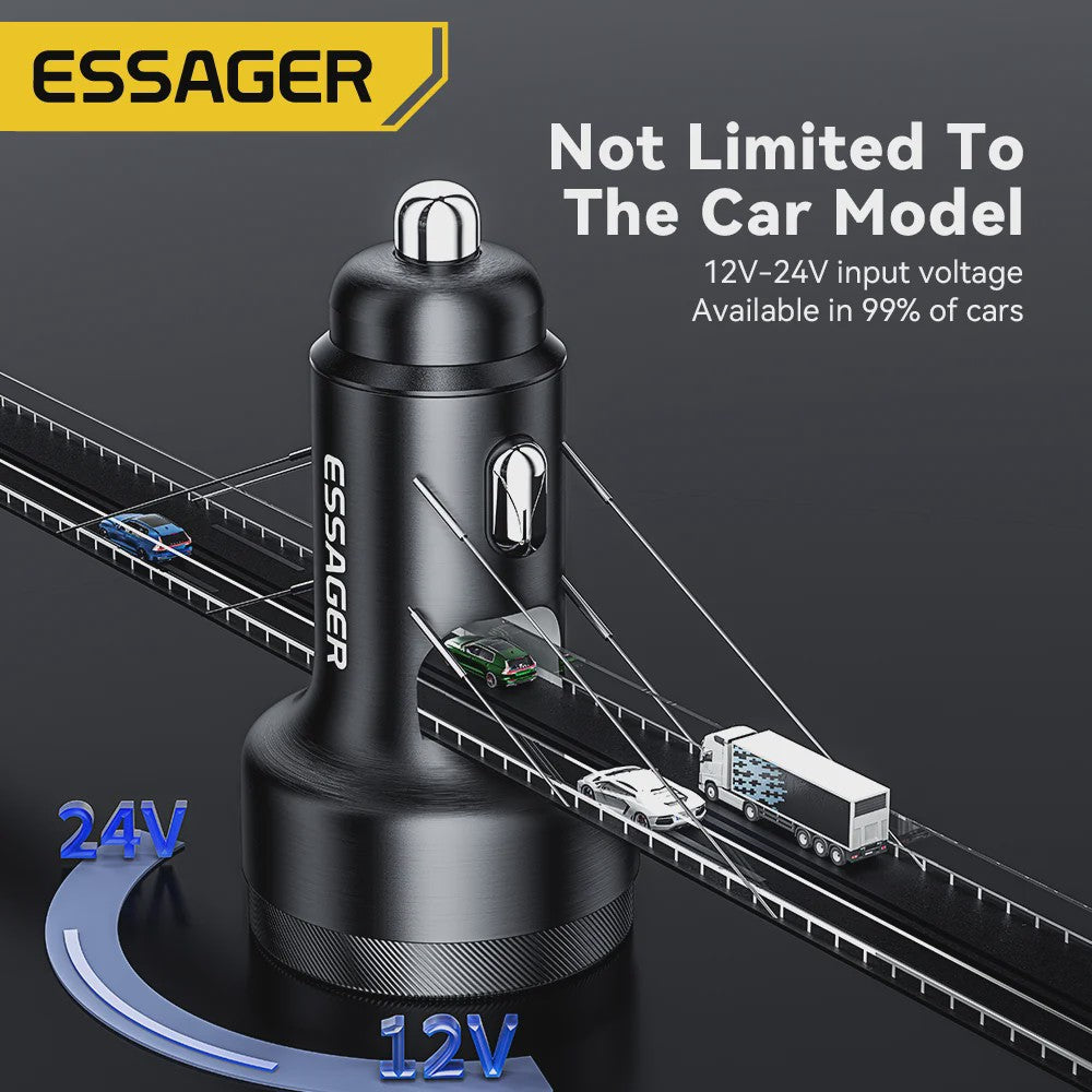 Essager 105W Auto Oplader: Snelladen met USB-C, QC4.0, PD & PPS voor iPhone, Samsung, Xiaomi