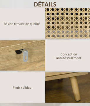 Set van 2 Nachtkastjes met Rotan Deur en Open Nis - Vintage Design - 39x35x60 cm
