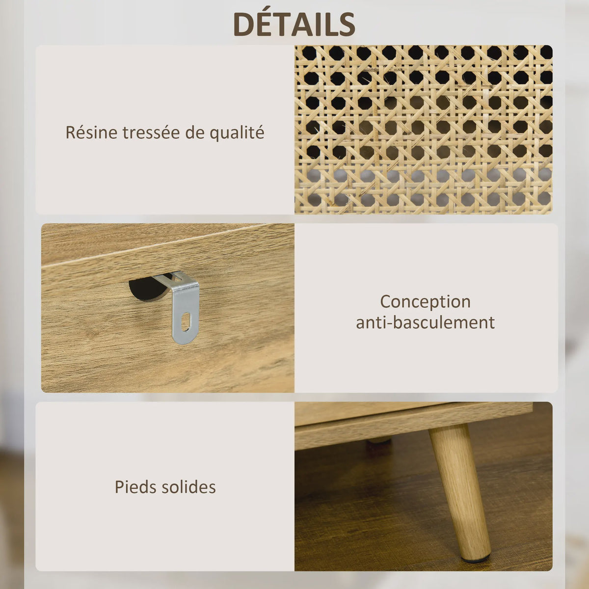 Set van 2 Nachtkastjes met Rotan Deur en Open Nis - Vintage Design - 39x35x60 cm