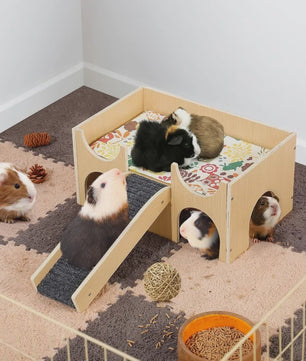 Stevig Houten Speelhuis voor Cavia's - Meerdere Niveaus met Trapjes & Verstopmogelijkheden