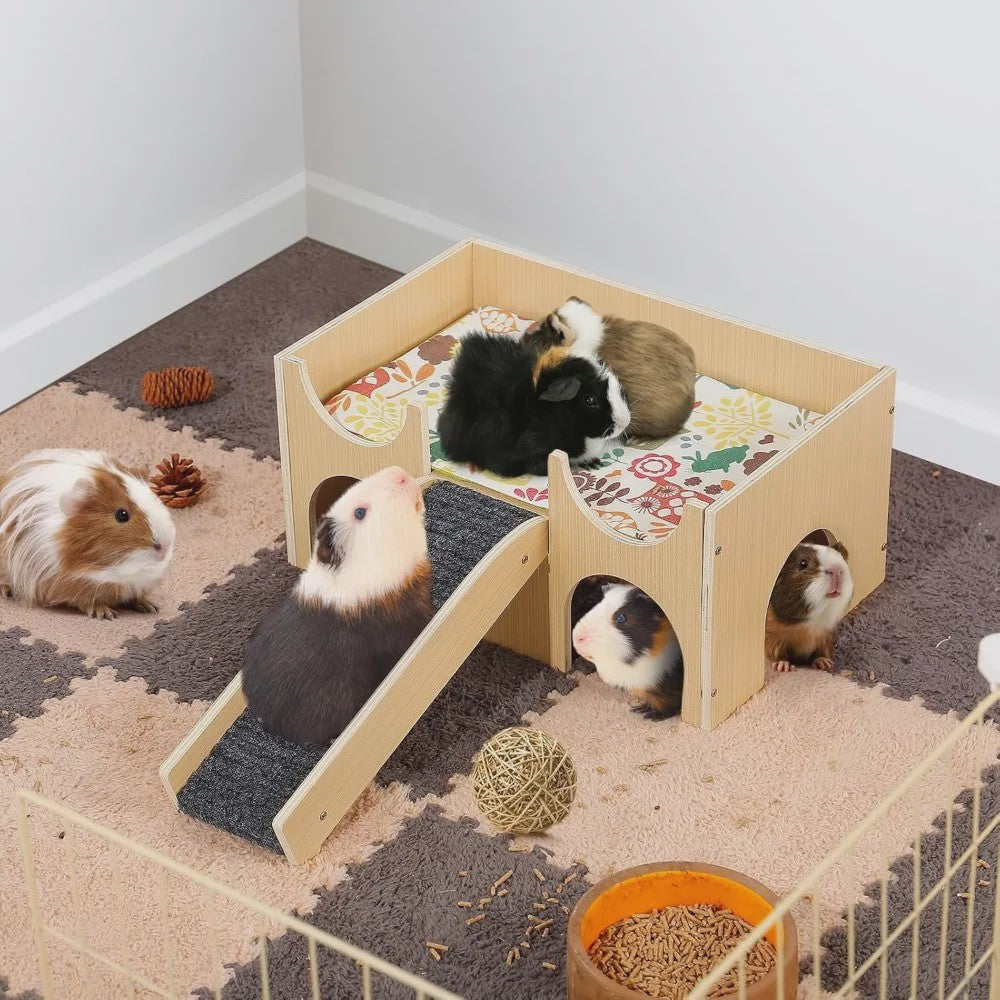 Stevig Houten Speelhuis voor Cavia's - Meerdere Niveaus met Trapjes & Verstopmogelijkheden
