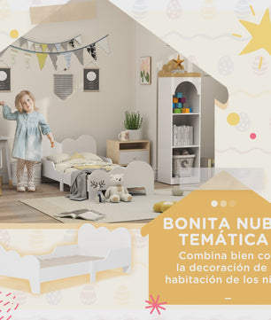 Wit Kinderbed 140x70 cm met Wolk Thema en Veiligheidsrekje