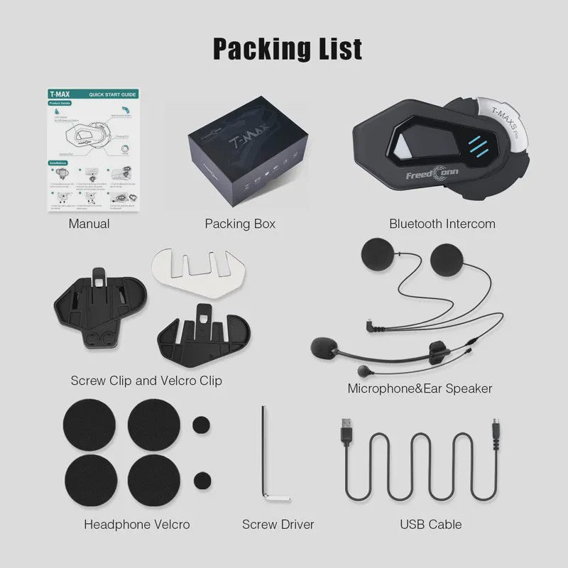 FreedConn T-MAXS Pro Motorhelm Headset: Bluetooth Intercom, Muziek & FM Radio
