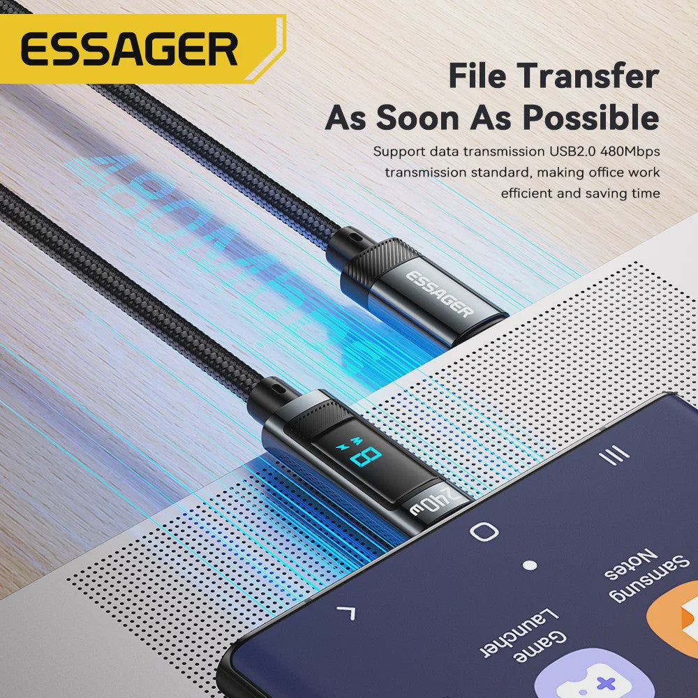 Essager 240W USB-C naar USB-C Kabel met Digitaal Display - PD 3.1 Snellader