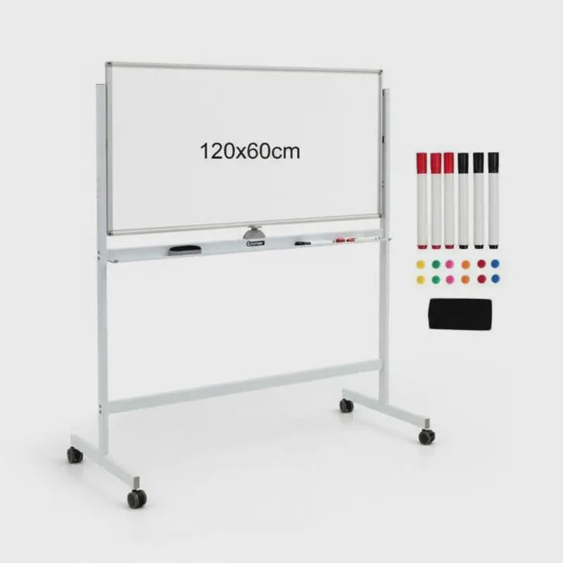 Dubbelzijdig Mobiel Whiteboard 120x60cm met Magneten, Pennen en Gum