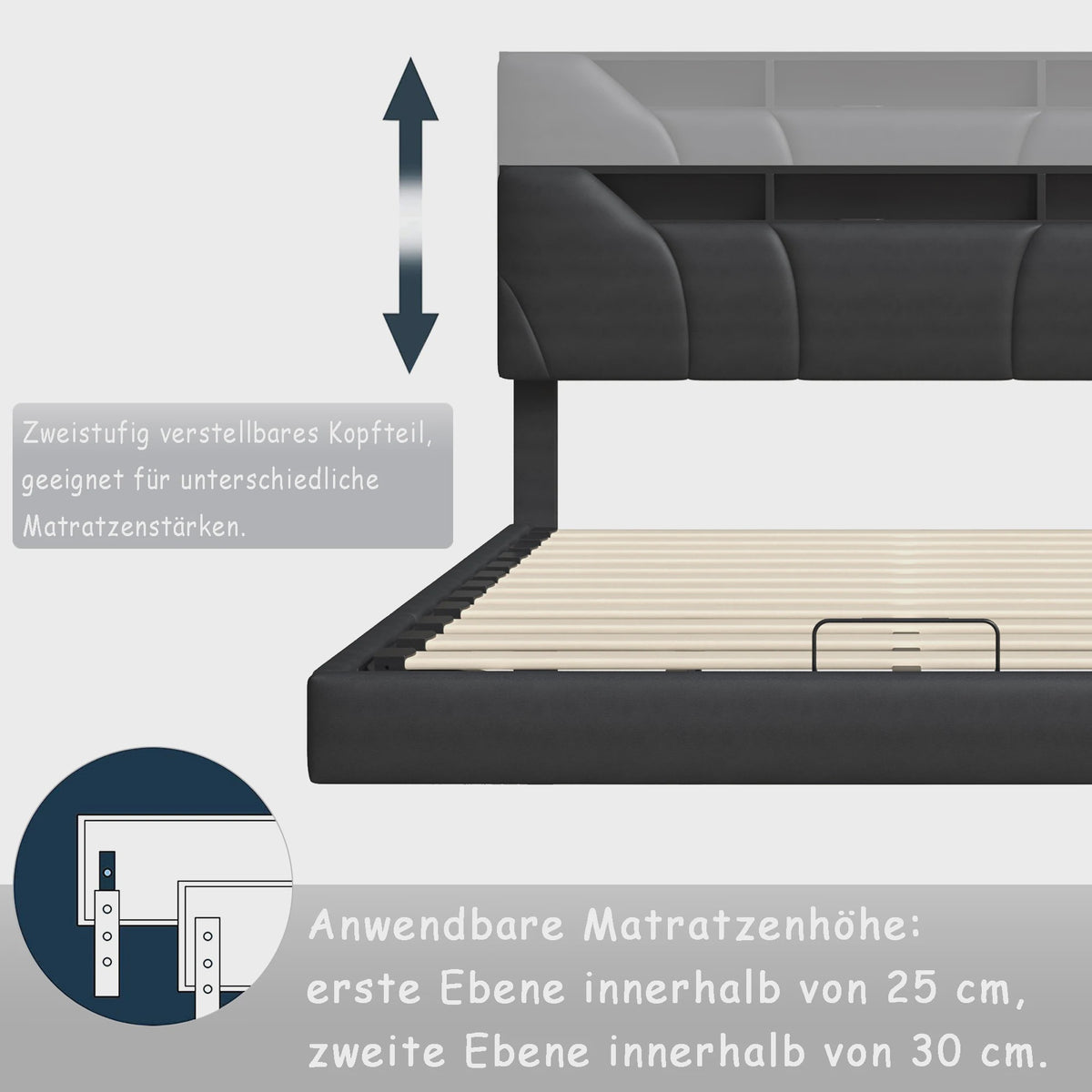 Anajqaqia Gestoffeerd Bed 140x200cm met Verstelbaar Hoofdbord en Opbergruimte