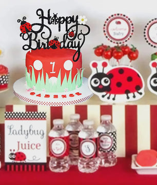 24x Lieveheersbeestje Cupcake Toppers - Rood met Zwarte Stippen - Feestdecoratie