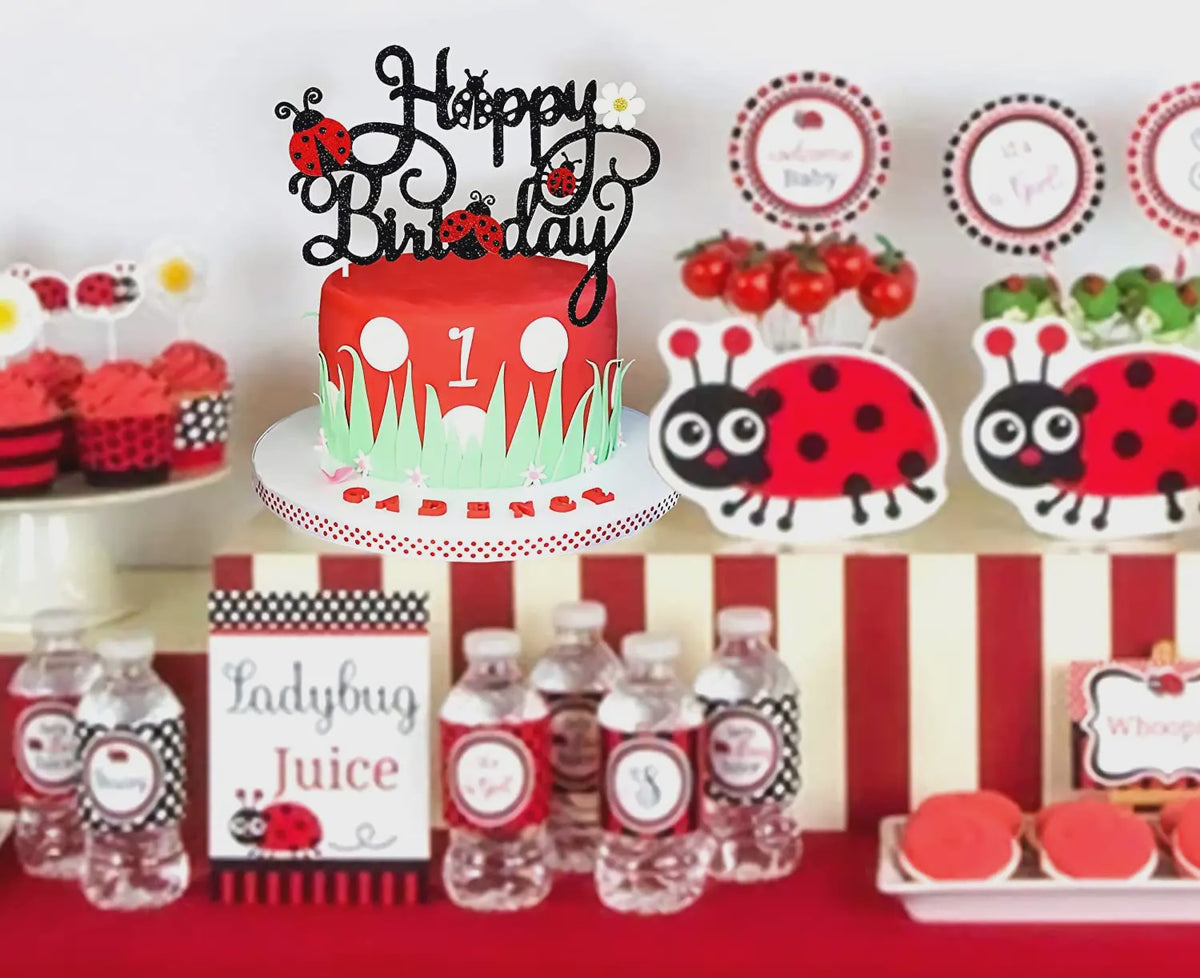 24x Lieveheersbeestje Cupcake Toppers - Rood met Zwarte Stippen - Feestdecoratie
