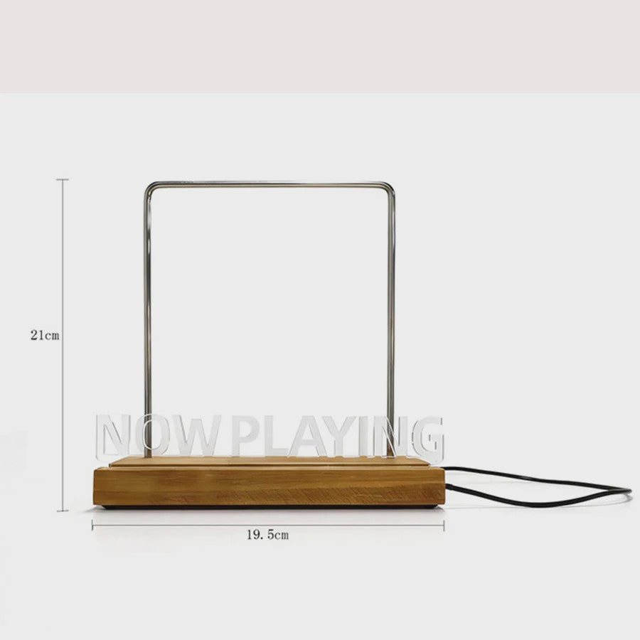 Retro Houten "Now Playing" Vinyl Platenstandaard met Neon LED Verlichting