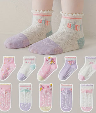 5 Paar Antislip Sokken Kinderen - Unicorn & Hartjes - Zacht & Comfortabel