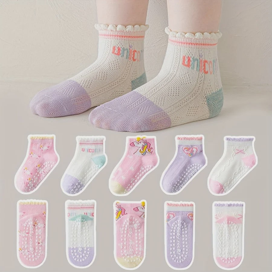 5 Paar Antislip Sokken Kinderen - Unicorn & Hartjes - Zacht & Comfortabel