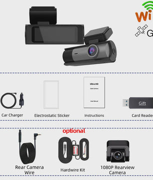 ACCEO B61P 4K Dashcam met Dubbele Lens (Voor & Achter 1080P), GPS, WiFi en 24H Parkeerfunctie