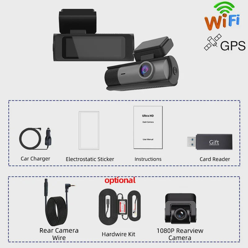 ACCEO B61P 4K Dashcam met Dubbele Lens (Voor & Achter 1080P), GPS, WiFi en 24H Parkeerfunctie