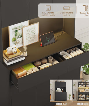 Hoge Keukenkast met LED & Stopcontact - 180cm Breed - 6 Deuren, 2 Lades, Verstelbare Planken
