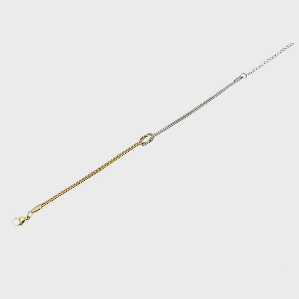 Dubbele Slangenketting Armband met Liefdesknoop - Roestvrij Staal Goudkleurig