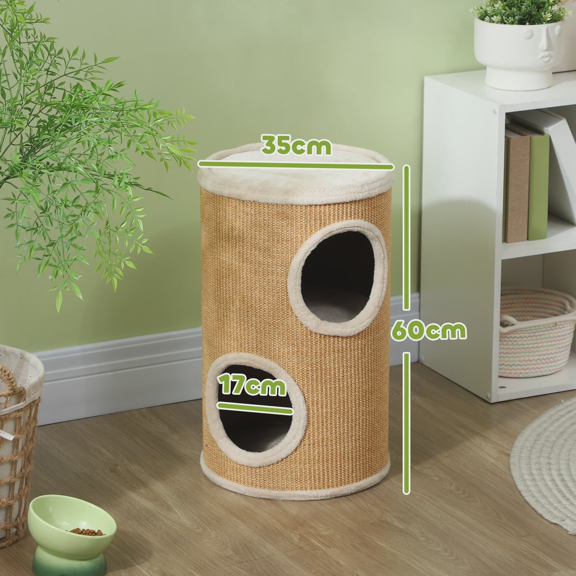 Kattenkrabpaal Toren met 2 Niveaus en Sisal Bekleding - Ø 35x60 cm