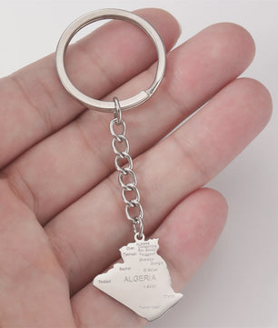 Algerije Kaart Ketting & Sleutelhanger Set - Roestvrij Staal, Stijlvolle Afrikaanse Sieraden