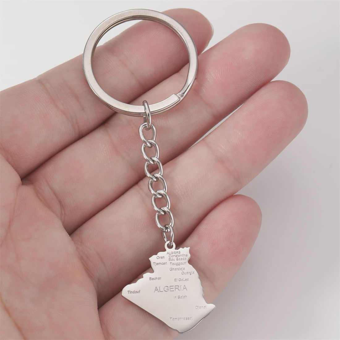 Algerije Kaart Ketting & Sleutelhanger Set - Roestvrij Staal, Stijlvolle Afrikaanse Sieraden