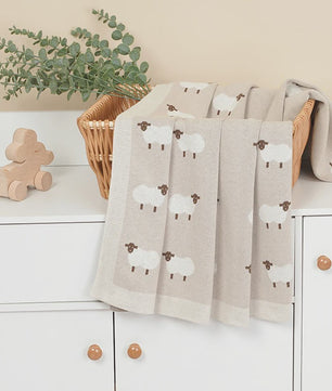 Zachte Gebreide Katoenen Baby Deken - 90x70cm - Schapenprint - Wieg, Kinderwagen
