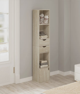 Hoge Smalle Boekenkast met Lades en Deur - Stijlvolle Opbergkast voor Woonkamer & Kantoor (158cm)
