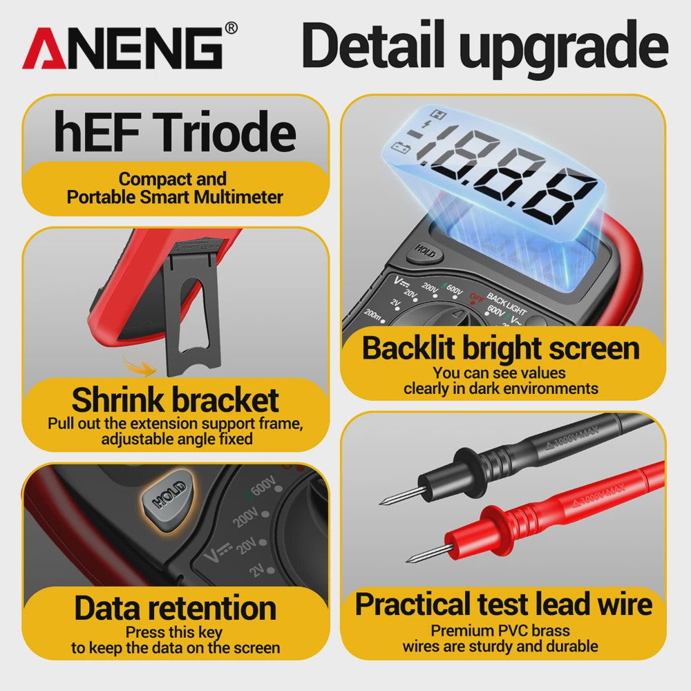 ANENG AN8205C Digitale Multimeter - AC/DC Spanning, Stroom, Weerstand Tester met LCD & Backlight