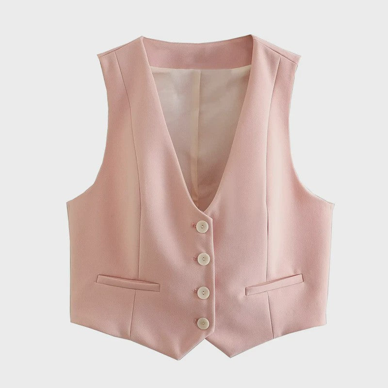 Chic Dames Vest - Vintage Mouwloos Single-Breasted Gilet voor een Stijlvolle Look