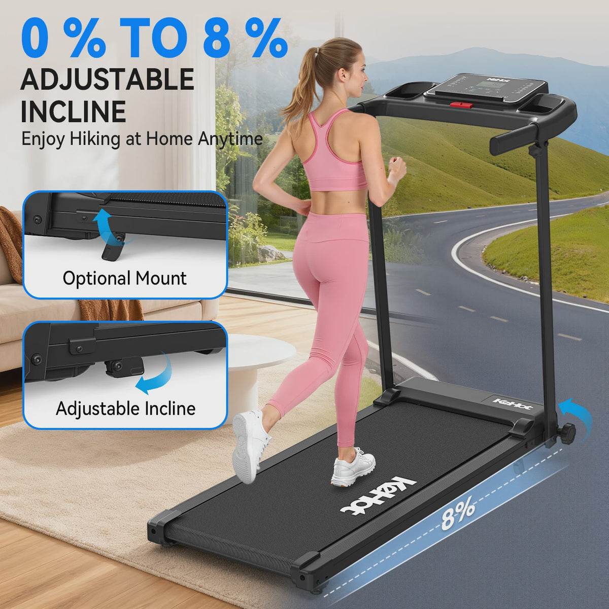 Opvouwbaar Loopband met APP Control, 2.0PK Motor, 8 Niveaus Incline & 12 Programma's - Compact Fitnessapparaat