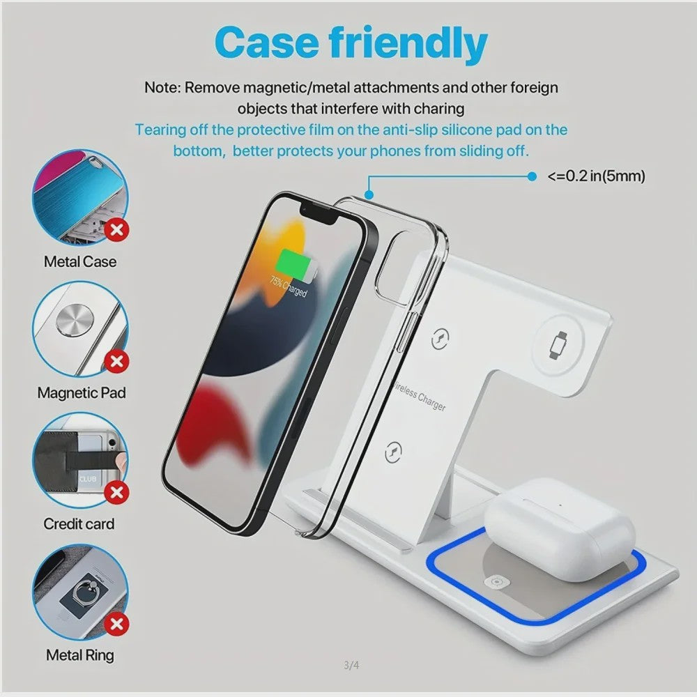 3-in-1 Opvouwbaar Draadloos Laadstation voor iPhone, Apple Watch & AirPods Pro - Snel Opladen
